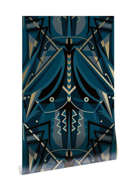 KEK Amsterdam Carta da parati Art Déco oro cavalletta animaux - blu