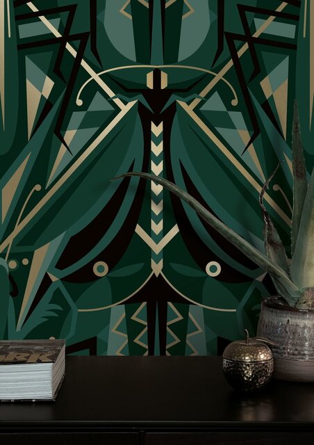 KEK Amsterdam Papier peint art déco or animaux sauterelle - vert