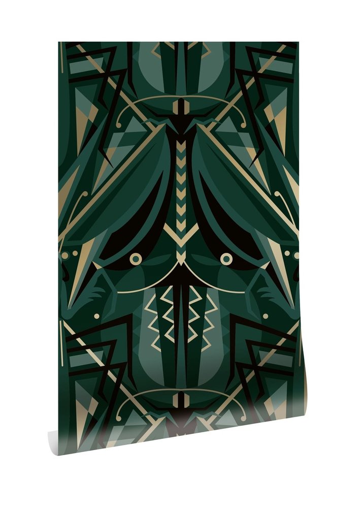 KEK Amsterdam Art deco gold wallpaper animaux grasshopper - green KEK Amsterdam Art deco gold wallpaper animaux grasshopper - green