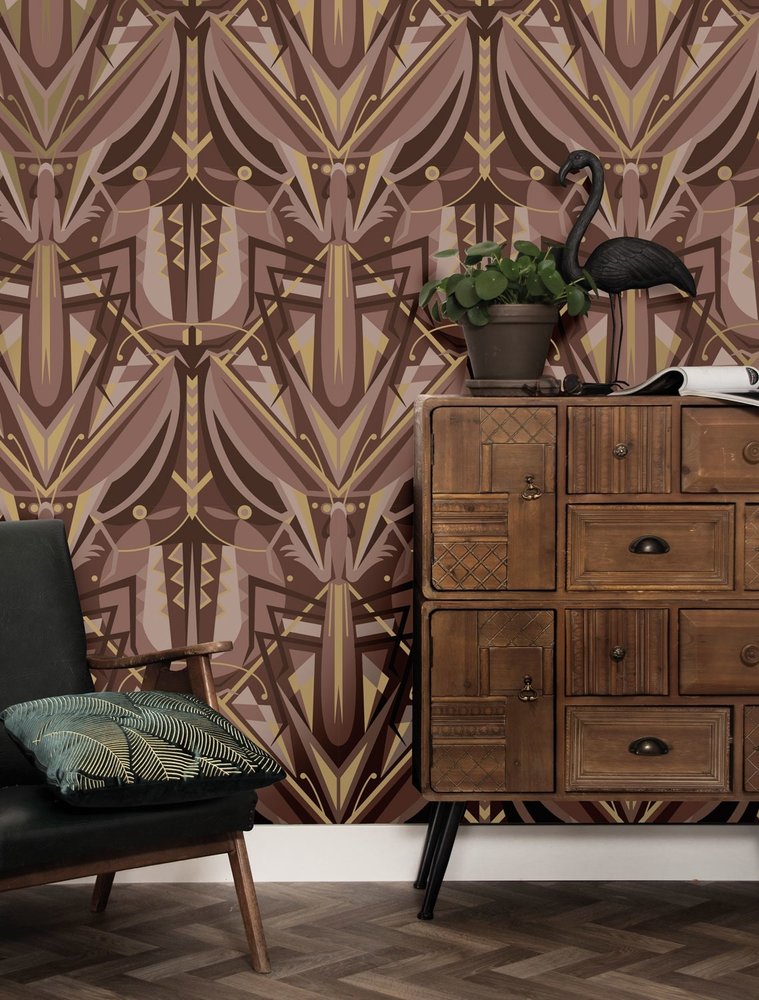 KEK Amsterdam Papel pintado art deco dorado animaux grasshopper - taupe KEK Amsterdam Papel pintado art deco dorado animaux grasshopper - taupe