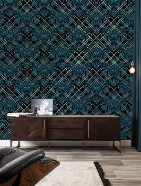 KEK Amsterdam Art Deco gold wallpaper animaux butterfly - blue