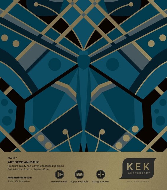 KEK Amsterdam Art Deco gold wallpaper animaux butterfly - blue