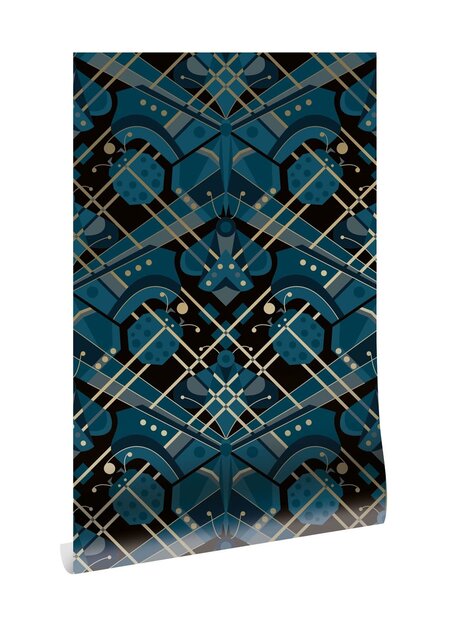 KEK Amsterdam Art Deco guldtapet animaux fjäril - blå