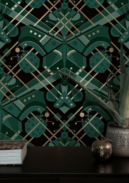 KEK Amsterdam Art Deco Goldtapete Animaux Schmetterling - grün