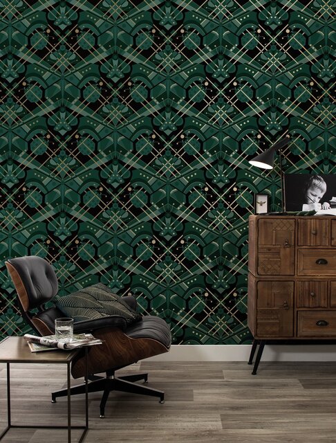 KEK Amsterdam Papier peint art déco or animaux papillon - vert