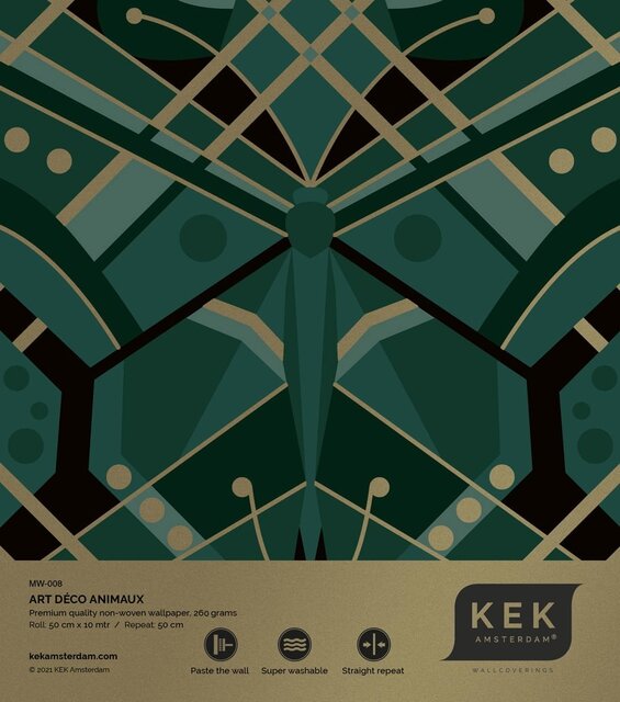 KEK Amsterdam Art deco guldtapet animaux fjäril - grön