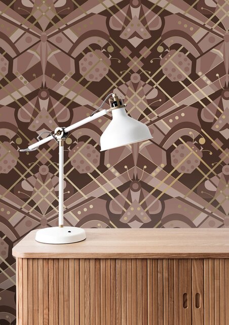KEK Amsterdam Art deco goud behang animaux butterfly - taupe