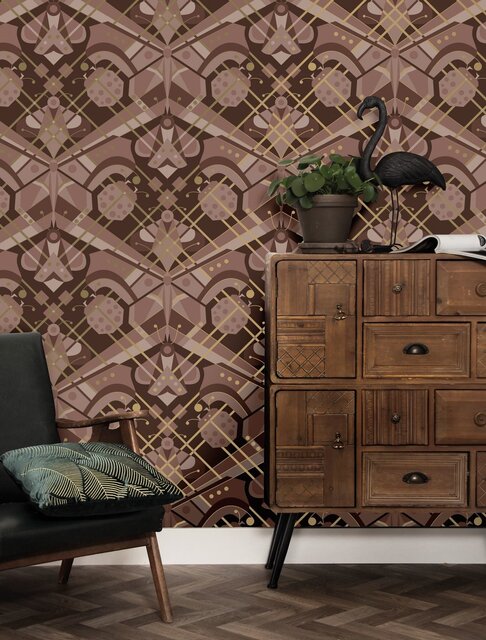 KEK Amsterdam Art deco goud behang animaux butterfly - taupe