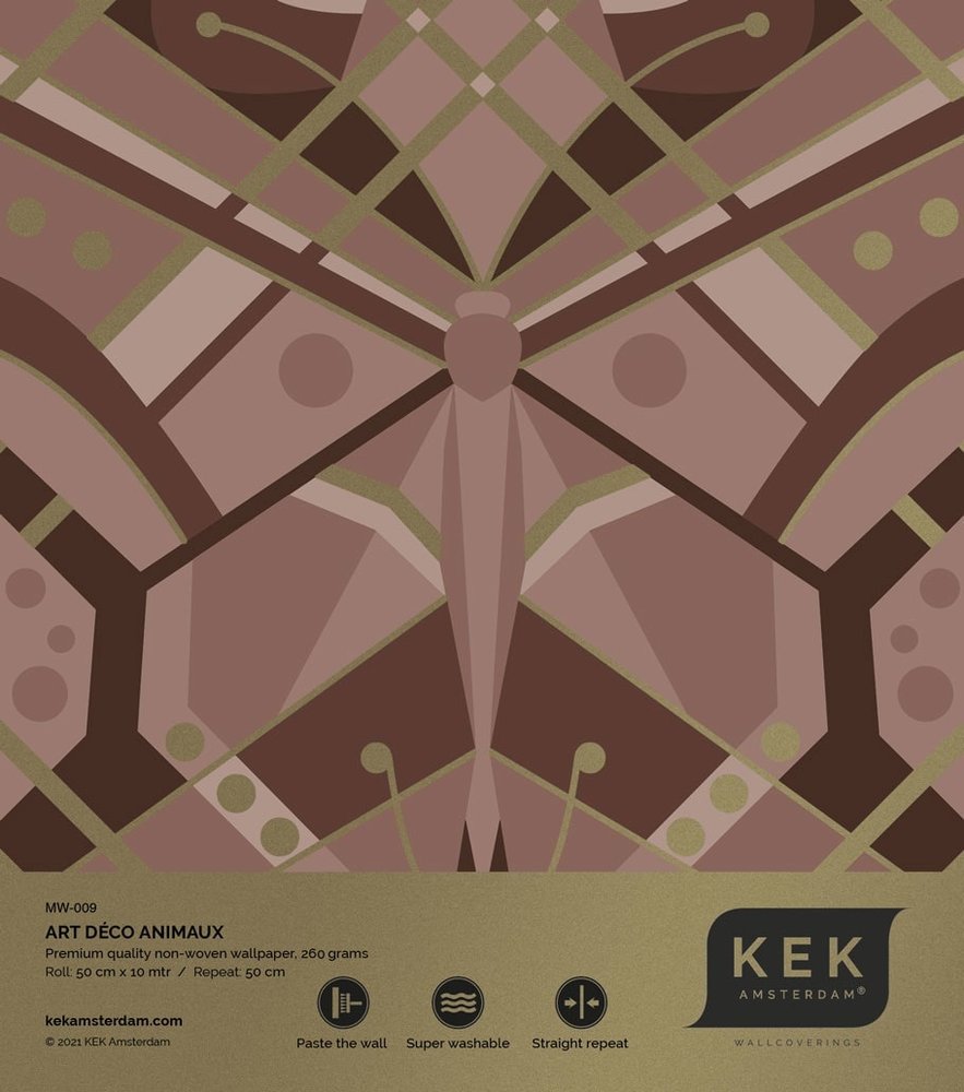 KEK Amsterdam Art deco goud behang animaux butterfly - taupe