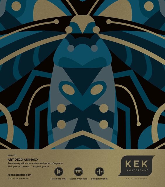 KEK Amsterdam Art deco goud behang animaux beetle - blauw