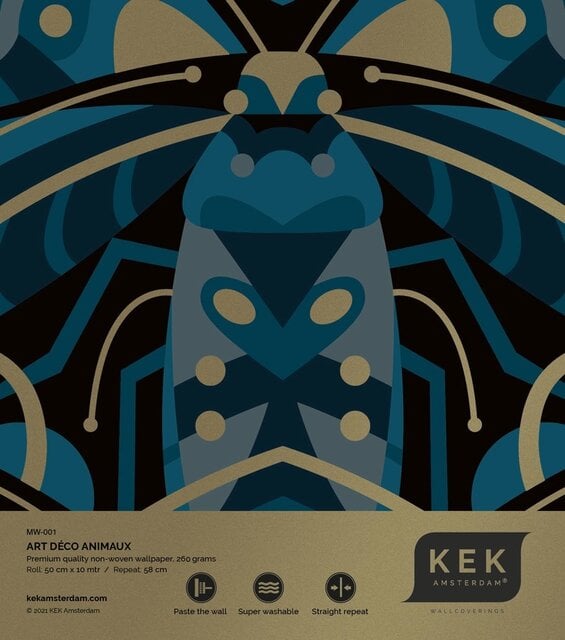 KEK Amsterdam Carta da parati Art Déco oro coleottero animaux - blu
