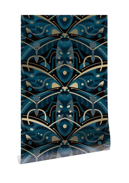 KEK Amsterdam Papel tapiz art déco dorado Escarabajo de los animaux - azul