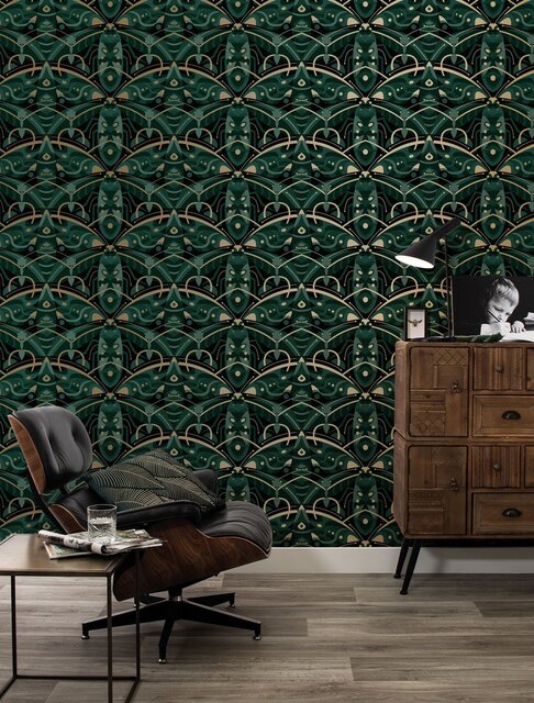 KEK Amsterdam Papier peint art déco or animaux scarabée - vert