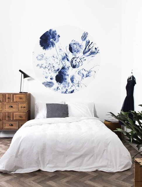 KEK Amsterdam Papier peint fleurs bleu roi cercle SC-002 - ø 142,5 cm