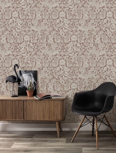 KEK Amsterdam Getekende bloemen behang 100x280cm nude - FR-002
