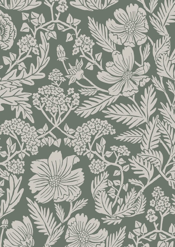 KEK Amsterdam Carta da parati floreale verde 100x280cm FR-004