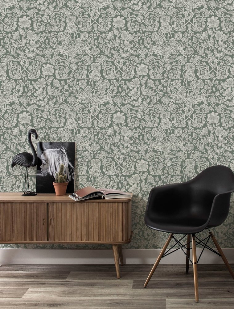 KEK Amsterdam Carta da parati floreale verde 100x280cm FR-004