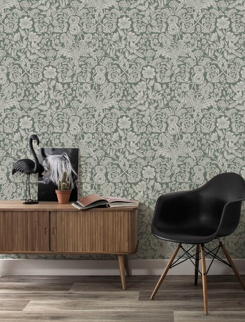 KEK Amsterdam Bloemen behang groen 100x280cm FR-004