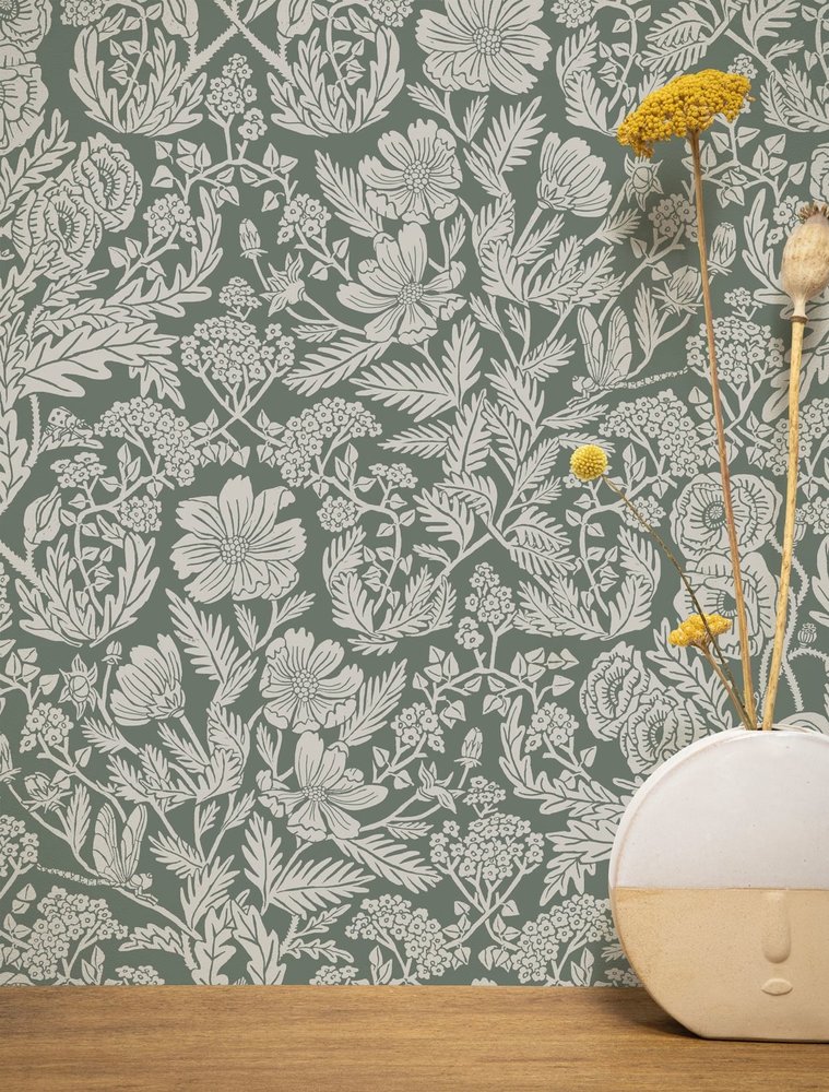 KEK Amsterdam Carta da parati floreale verde 100x280cm FR-004