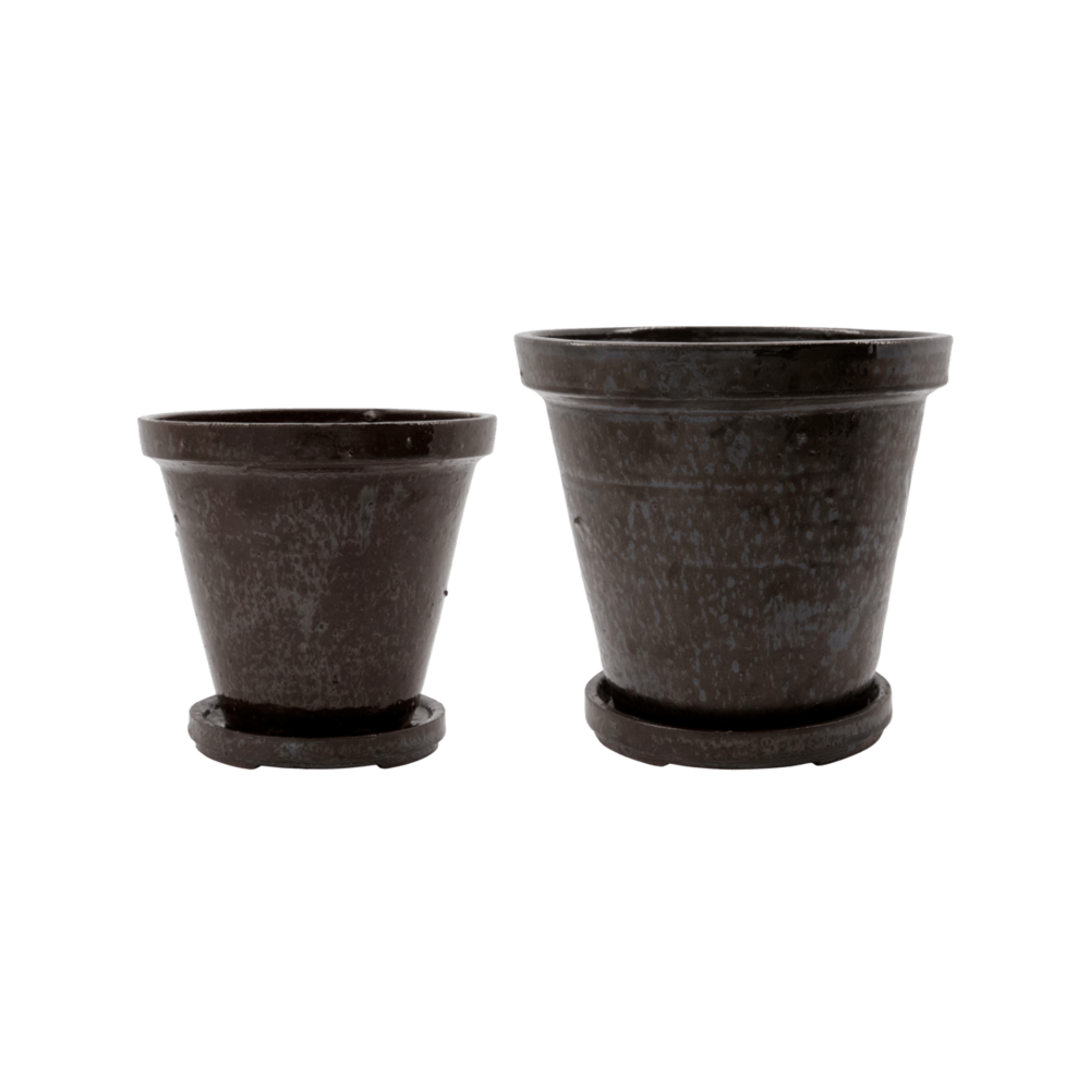 House Doctor Flower bloempot met schotel set van 2 stuks bruin - 210140601 House Doctor Flower bloempot met schotel set van 2 stuks bruin - 210140601