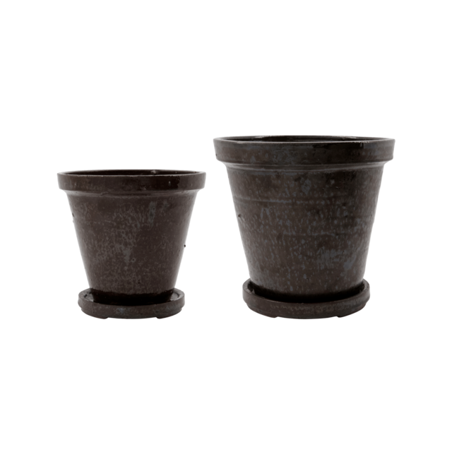 House Doctor Flower bloempot met schotel set van 2 stuks bruin - 210140601