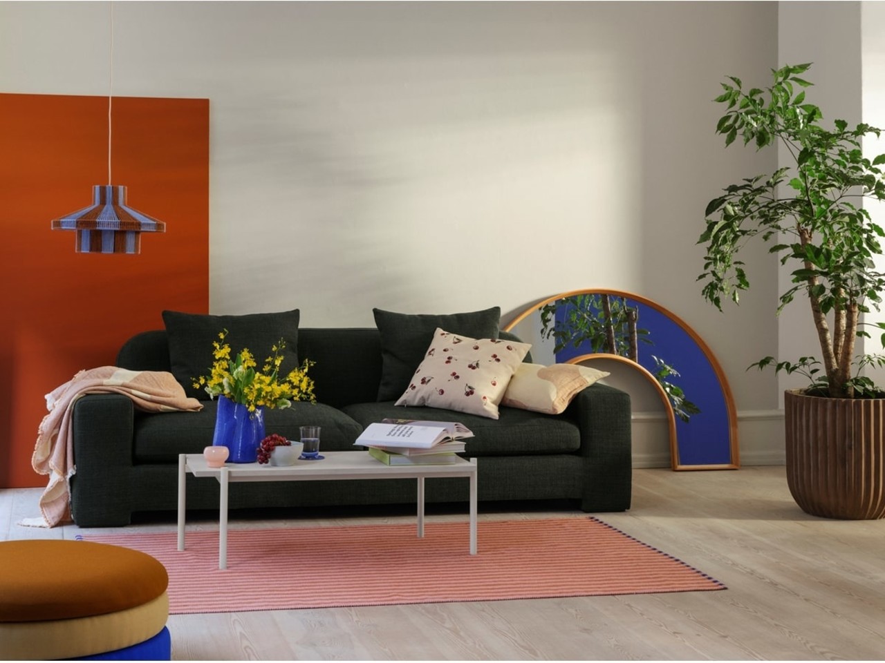 Broste Copenhagen Dampuff blå/sand/oker Ø68cm - 31001146 Broste Copenhagen Dampuff blå/sand/oker Ø68cm - 31001146