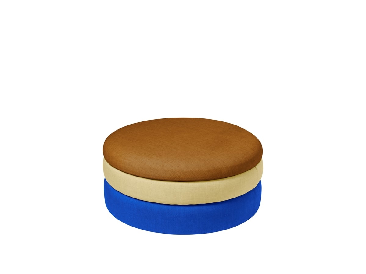 Broste Copenhagen Blue/Ocher Pond Pouf /Sand/ Ø68cm - 31001146