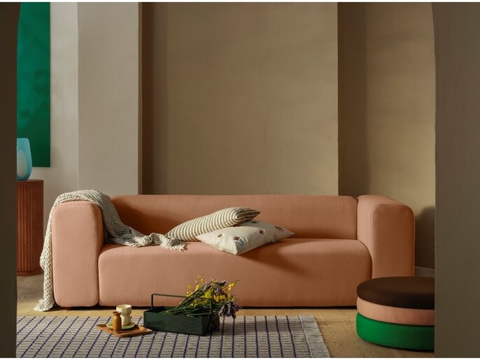 Broste Copenhagen Dammpuff grön/rosa/kaffe Ø68cm - 31001147