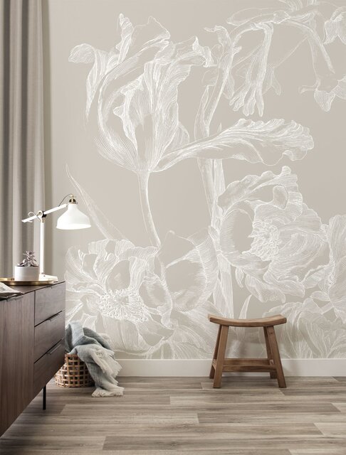KEK Amsterdam Graverad blommig tapet WP-749 grå 400x280cm