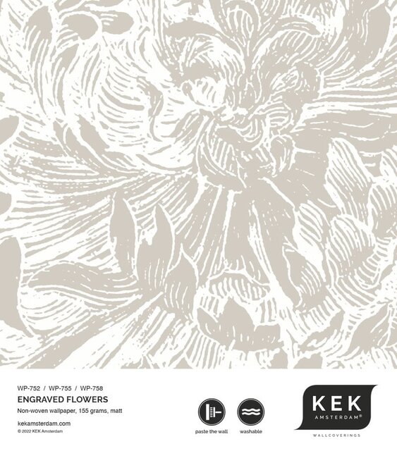 KEK Amsterdam Engraved bloemen behang grijs WP-752 200x280cm KEK Amsterdam Engraved bloemen behang grijs WP-752 200x280cm