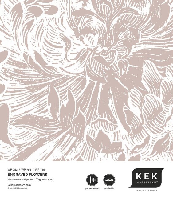 KEK Amsterdam Engraved bloemen behang  nude WP-753 200x280cm