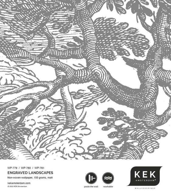 KEK Amsterdam Engraved landscapes wallpaper gray WP-780 300x280cm