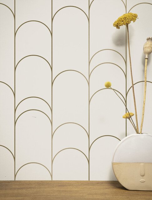KEK Amsterdam Golden lines wallpaper 100x280cm gold / off - white MW-067