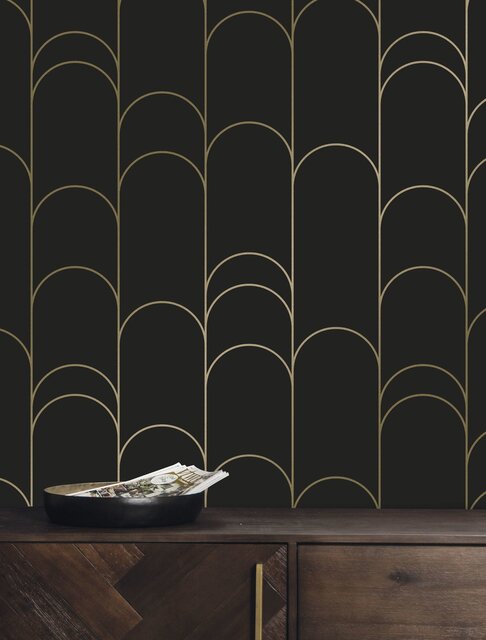 KEK Amsterdam Golden lines wallpaper 100x280cm black/gold MW-071