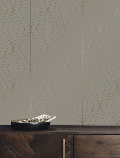 KEK Amsterdam Gylne linjer tapet 100x280cm taupe / gull MW-075