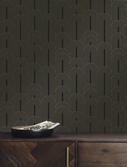 KEK Amsterdam Gyllene linjer tapet 100x280cm svart / guld MW-081