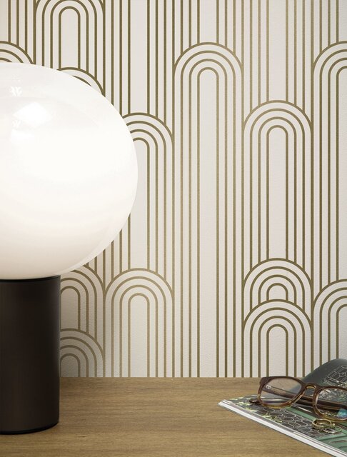 KEK Amsterdam Gyldne linjer tapet 100x280cm off white / guld MW-087