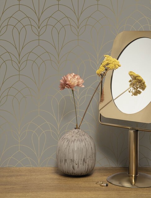 KEK Amsterdam Gyllene linjer tapet 100x280cm taupe / guld MW-085