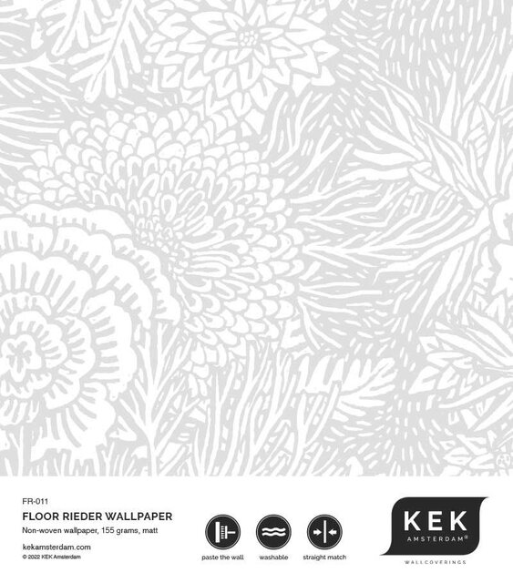 KEK Amsterdam Ritad blommig tapet 100x280cm grå - FR-011