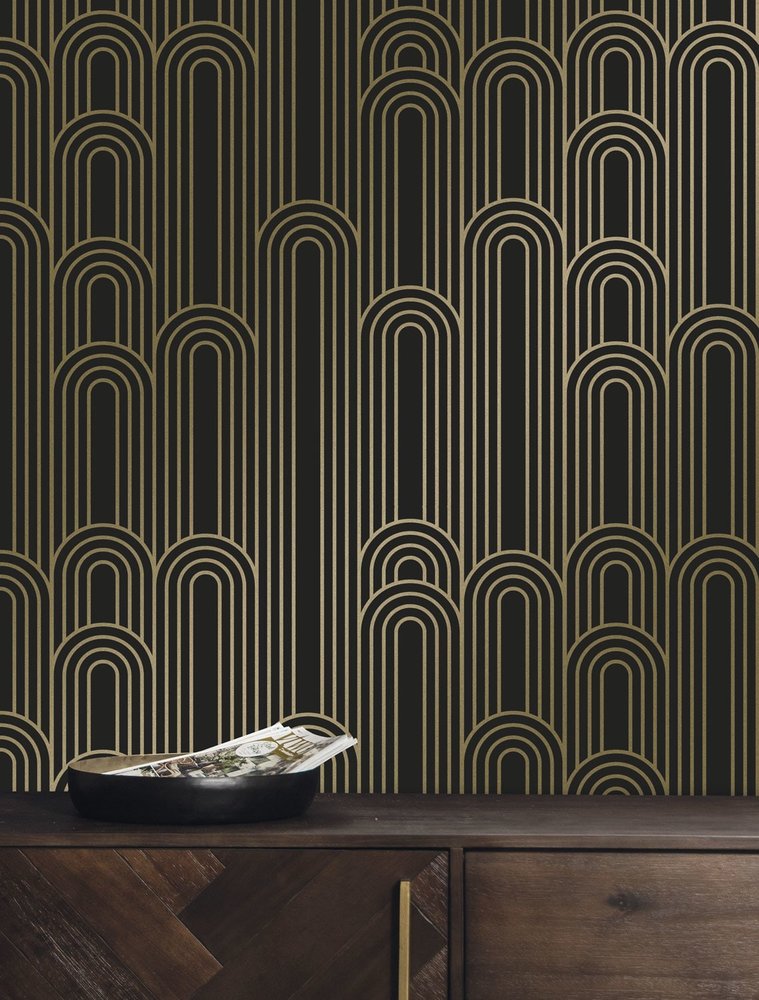 KEK Amsterdam Golden lines behang 100x280cm zwart / goud MW-091