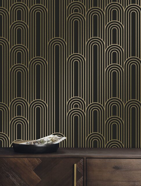 KEK Amsterdam Gyllene linjer tapet 100x280cm svart / guld MW-091