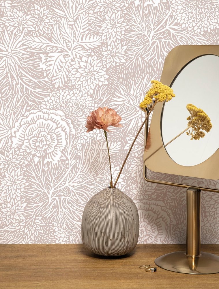 KEK Amsterdam Drawn floral wallpaper 100x280cm nude - FR-013 KEK Amsterdam Drawn floral wallpaper 100x280cm nude - FR-013