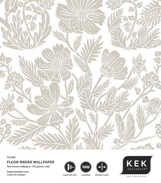 KEK Amsterdam Papel pintado flores dibujadas 100x280cm beige - FR-005