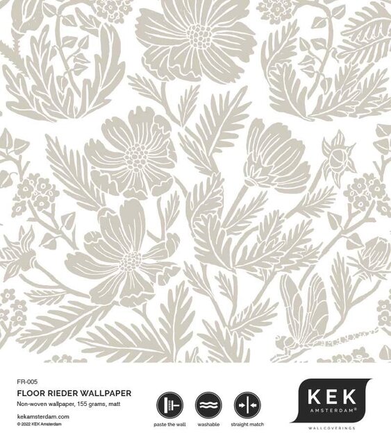 KEK Amsterdam Ritad blommig tapet 100x280cm beige - FR-005