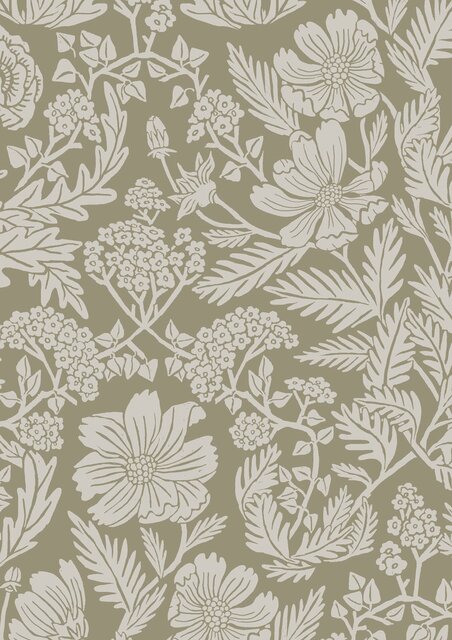 KEK Amsterdam Ritad blommig tapet 100x280cm sand - FR-003