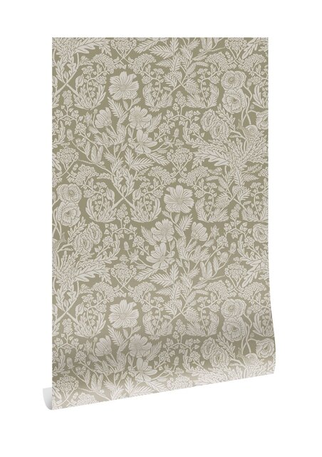 KEK Amsterdam Ritad blommig tapet 100x280cm sand - FR-003