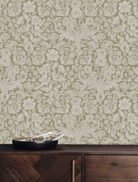 KEK Amsterdam Gezeichnete Blumentapete 100x280cm Sand - FR-003