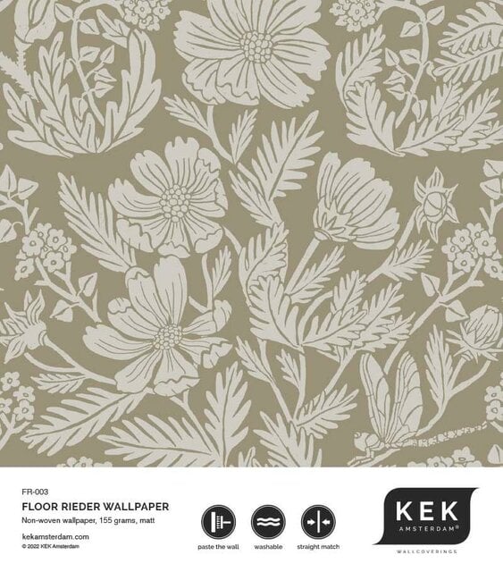 KEK Amsterdam Papel pintado flores dibujadas 100x280cm arena - FR-003