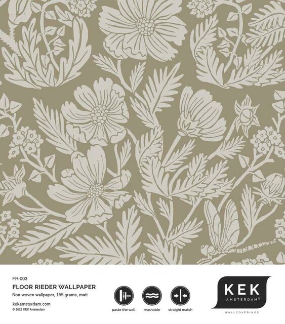 KEK Amsterdam Ritad blommig tapet 100x280cm sand - FR-003