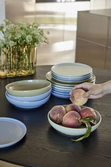 Hubsch Amare dinner plates light blue set of 12 pieces - 211714